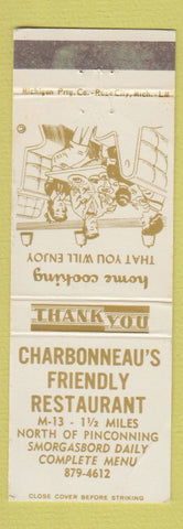 Matchbook Cover - Charbonneau's Friendly Restaurant Pinconning MI WEAR