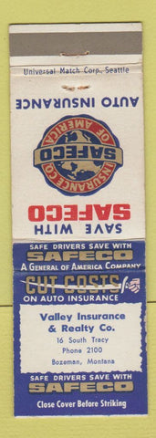 Matchbook Cover - Valley Insurance Safeco Bozeman MT