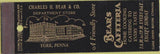 Matchbook Cover - Bear's Cafeteria York PA