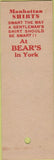 Matchbook Cover - Bear's Cafeteria York PA