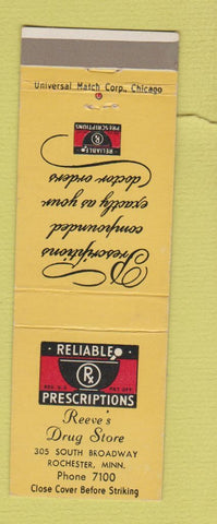 Matchbook Cover - Reeve's Drug Store Rochester MN