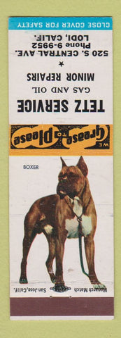 Matchbook Cover - Tetz oil gas Lodi CA Boxer Dog