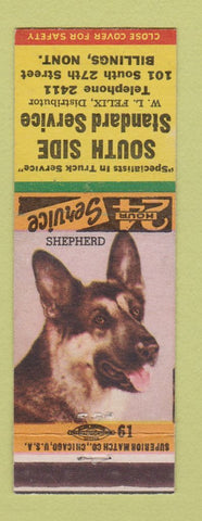Matchbook Cover - South Side Standard oil gas Billings MT German Shepherd