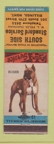 Matchbook Cover - South Side Standard oil gas Billings MT Boxer Dog