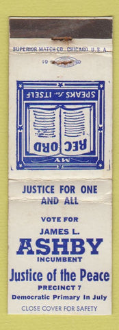 Matchbook Cover - James Ashby Justice of the Peace Election WEAR
