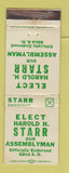 Matchbook Cover - Harold Starr Assemblyman Election CA?