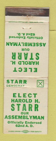 Matchbook Cover - Harold Starr Assemblyman Election CA?