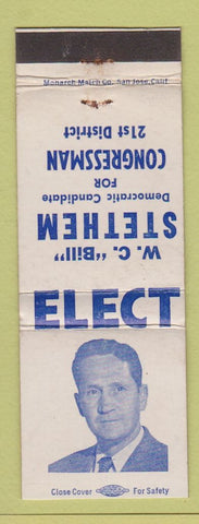 Matchbook Cover - WC Bill Stethem Congress Election CA?