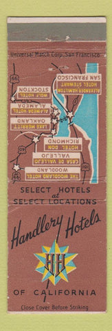 Matchbook Cover - Handlery Hotels CA San Francisco Stockton Oakland Vallejo