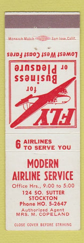 Matchbook Cover - Modern Airline Service Stockton CA