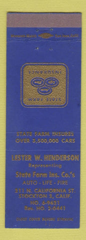Matchbook Cover - State Farm Insurance Lester Henderson Stockton CA