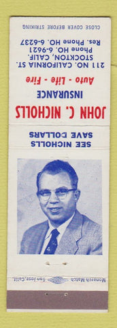 Matchbook Cover - John Nicholls Insurance Stockton CA State Farm
