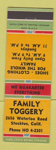 Matchbook Cover - Family Toggery Shoes Stockton CA