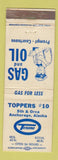 Matchbook Cover - Toppers oil gas Tesoro Anchorage AK WEAR