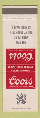 Matchbook Cover - Coors Beer Golden Colorado