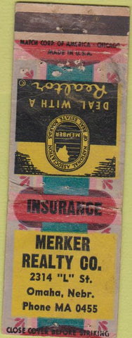 Matchbook Cover - Merker Realty Co Omaha NE POOR