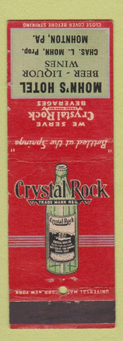 Matchbook Cover - Crystal Rock Beverages Mohn's Hotel Mohnton PA WEAR