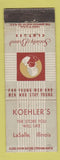 Matchbook Cover - Society Men's Clothes Koehler's La Salle IL