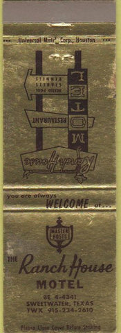 Matchbook Cover - Ranch House Motel Sweetwater TX