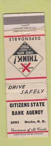 Matchbook Cover - Citizens State Bank Agency Neche ND insurance