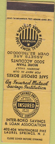 Matchbook Cover - Insurance Laurel Springs NJ WEAR