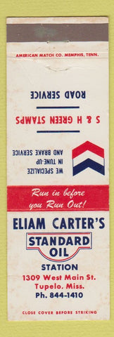 Matchbook Cover - Eliam Carter's Standard oil gas Tupelo MS