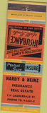 Matchbook Cover - Hardy Heinz Insurance Real Estate  WEAR