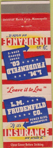 Matchbook Cover - LM Frudenfeld Co Insurance Minneapolis MN