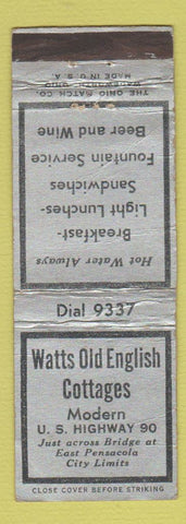 Matchbook Cover - Watts Old English Cottages Pensacola FL WEAR