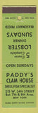 Matchbook Cover - Paddy's Clam House New York City