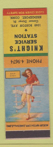 Matchbook Cover - Knights Service oil gas Bridgeport CT pinup