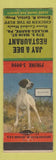 Matchbook Cover - Jay & Bee Restaurant Wilkes Barre PA Pointer