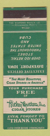 Matchbook Cover - Hickey Brothers Cigar Stores Davenport IA
