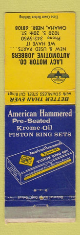 Matchbook Cover - American Hammered Piston Rings Lacy Motor Omaha NE