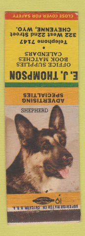 Matchbook Cover - EJ Thompson Office Supply Advertising Cheyenne WY Shepherd