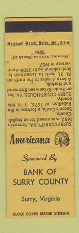 Matchbook Cover - Bank of Surry County VA Perkins Americana