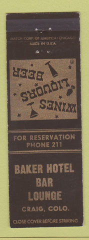 Matchbook Cover - Baker Hotel Bar Lounge Craig Colorado