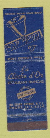 Matchbook Cover - Cloche D'Or French Restaurant New York City WEAR
