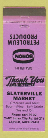 Matchbook Cover - Boron oil gas Slaterville Market Lapeer MI WEAR