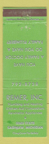 Matchbook Cover - Remer Plumbing Heating Saginaw MI