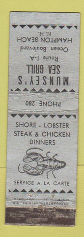 Matchbook Cover - Munsey's Sea Grill Hampton Beach NH MERCHANTS WEAR