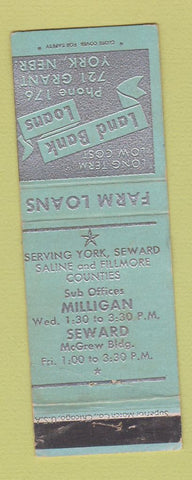 Matchbook Cover - Land Bank Loans York NE Milligan Seward