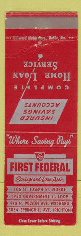 Matchbook Cover - First Federal Saivngs and Loan Mobile AL