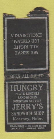 Matchbook Cover - Hunry Jerry's Sandwiches Kearney NE DQ BOBTAIL WORN
