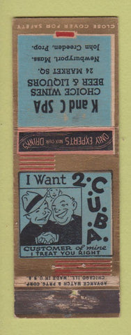 Matchbook Cover - K and C Spa Newburyport MA ADVANCE WEAR