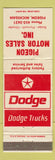 Matchbook Cover - Pigeon Motors Dodge Pigeon MI