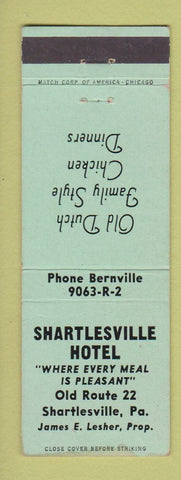 Matchbook Cover - Shartlesville Hotel PA