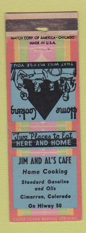 Matchbook Cover - Jim and Al's Cafe Cimarron Colorado Standard oil gas WEAR