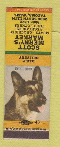Matchbook Cover - Scott Merry's Market Grocery Tacoma WA Shepherd
