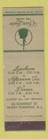 Matchbook Cover - Clara Louise Tea Room North Plainfield NJ